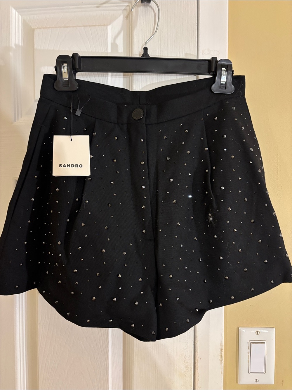 Sandro Black High-Waist Embellished Shorts